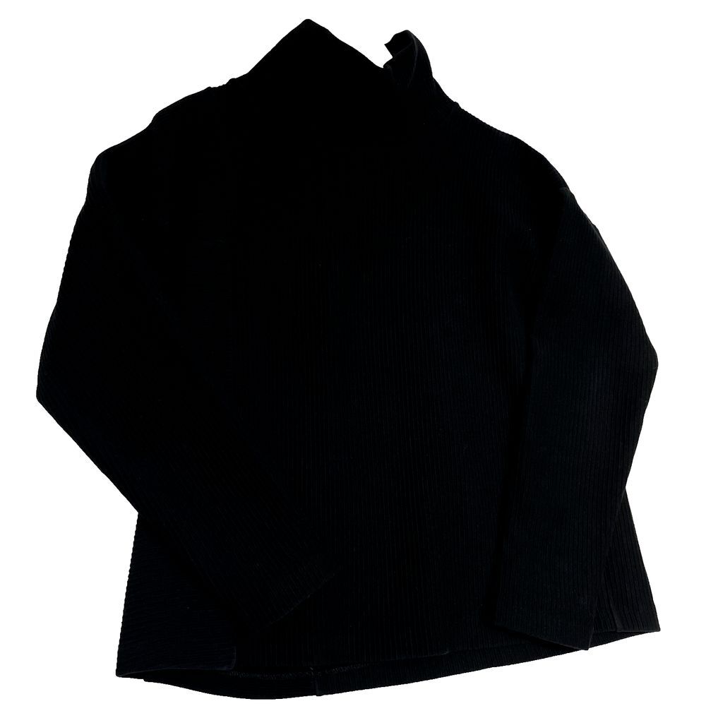 COS Black Rib Knit A- Line‎ Ripple Stitch Mock Neck Texture Cotton Size XS